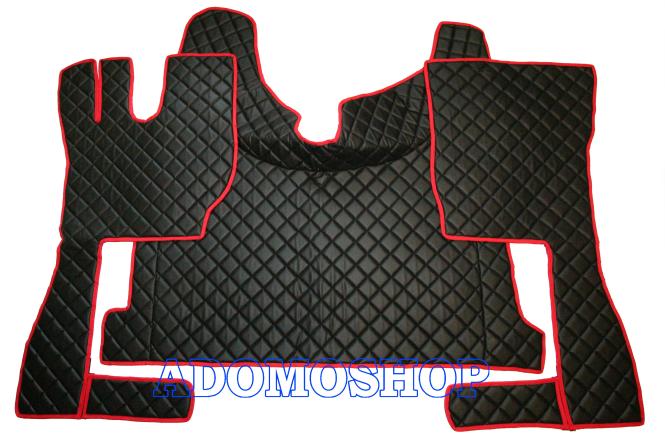 Kunstlederfußmatten mit Sitzsockel für Volvo FH4, FH5 schwarz-Umrandung rot 