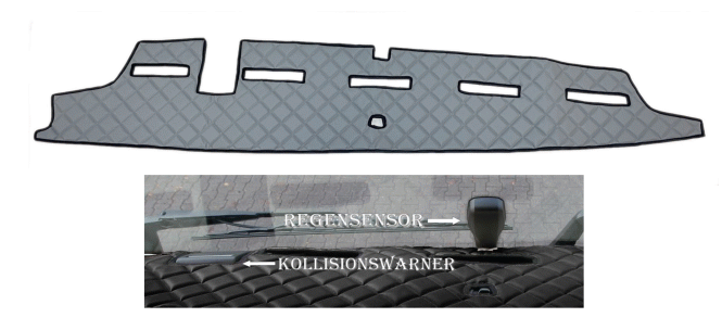 Armaturenabdeckung aus Kunstleder für Volvo FH Aero FH5 FH4 mit Kollisionswarner, grau - matt, umr. schwarz 