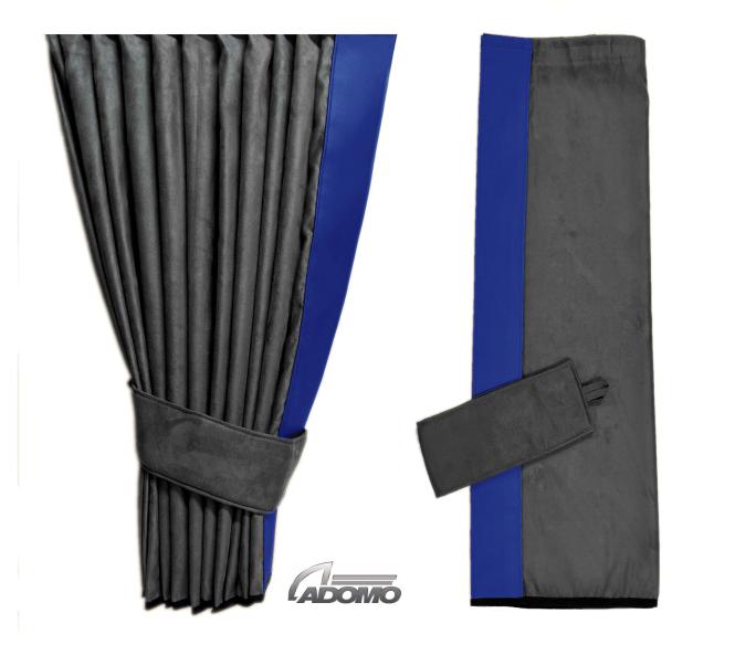 2 Seitengardinen für DAF XF 106 grau- blau OHNE oder MIT old skool 