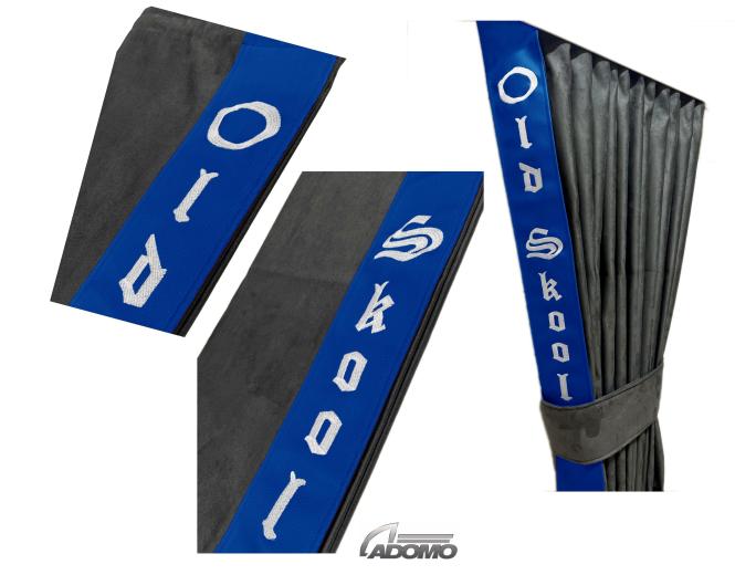 2 Seitengardinen für Scania R ab 2010 grau - blau OHNE oder MIT old skool MIT old skool