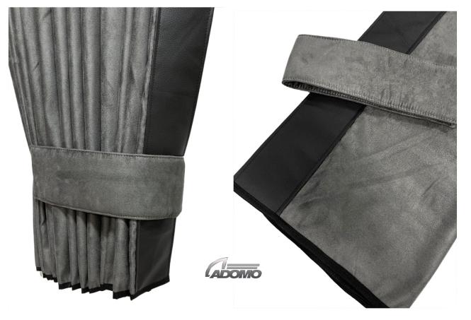 2 Seitengardinen für Scania R ab 2010, grau-schwarz, ohne Borde 