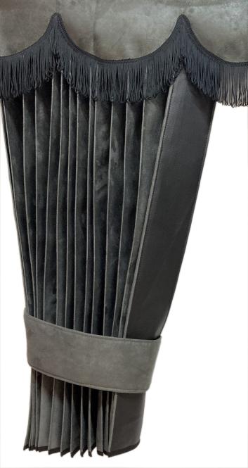 LKW Gardinen in Plissee-Look mit 2 Rückhalterbändern und Frontscheibenborde , grau-schwarz 