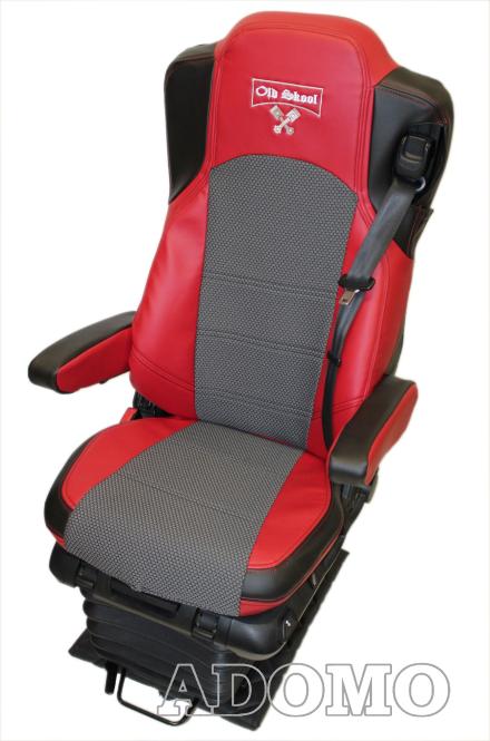 Lkw Sitzbezüge aus Kunstleder für Actros L MP5 und MP4 Beifahrersitz klappbar rot 2 Armlehnen Old Skool 