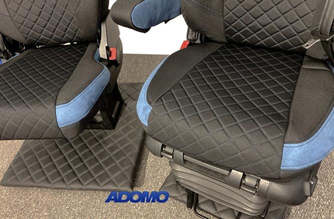 Lkw Sitzbezüge für Actros L ab 2022 MP5 MP4 Beifahrer klappbar blau 4 Armlehnen 