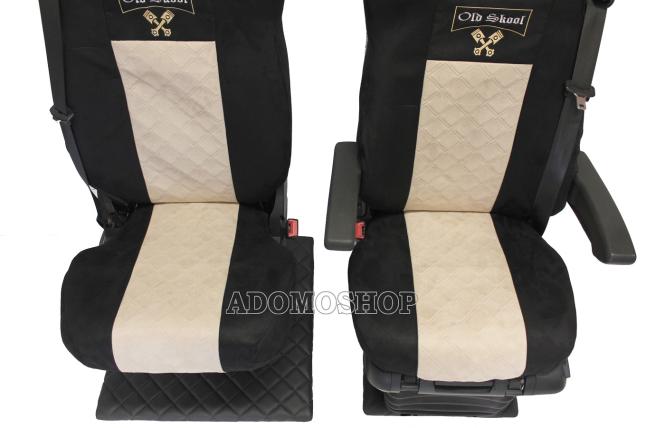 Sitzbezüge für Actros L ab 2022 MP5 MP4 schwarz-beige Beifahrersitz klappbar Old Skool 8cm