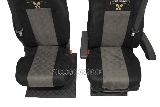 Sitzbezüge für Actros L ab 2022 MP5 und MP4 schwarz-grau Beifahrersitz klappbar Old Skool 