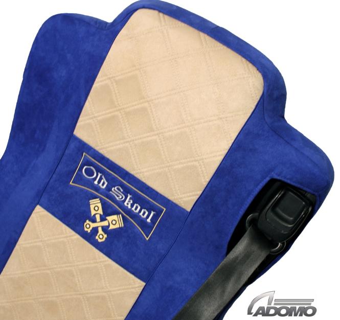 Sitzbezüge für Actros L ab 2022 MP5 und MP4 Beifahrersitz luftgefedert blau-beige Old Skool 