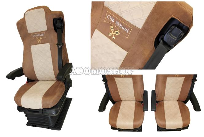 Sitzbezüge für Actros L ab 2022 MP5 und MP4 Beifahrersitz luftgefedert braun-beige Old Skool 