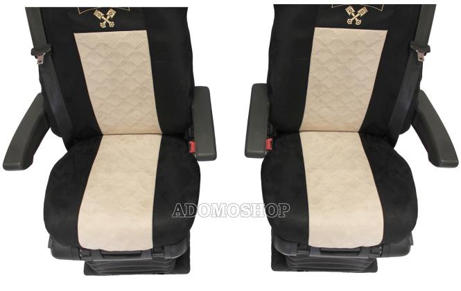 Sitzbezüge für Actros L ab 2022 MP5 und MP4 Beifahrersitz luftgefedert schwarz-beige Old Skool 