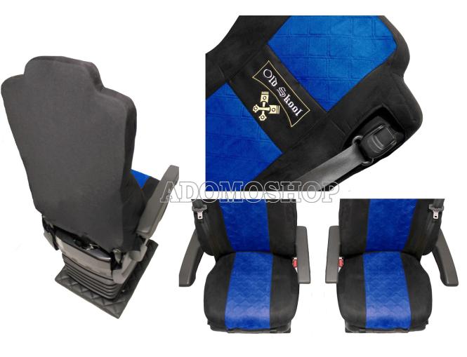 Sitzbezüge für Actros L ab 2022 MP5 und MP4 Beifahrersitz luftgefedert schwarz-blau Old Skool 