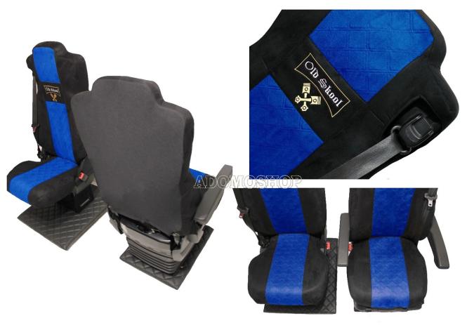 Sitzbezüge für Actros L ab 2022 MP5 und MP4 schwarz-blau Beifahrersitz klappbar Old Skool 