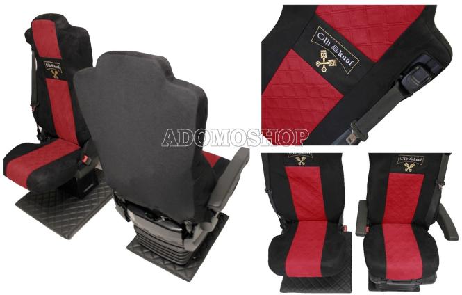 Sitzbezüge für Actros L ab 2022 MP5 und MP4 schwarz-rot Beifahrersitz klappbar Old Skool 