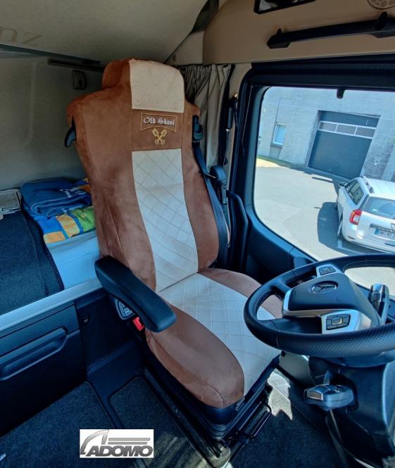 Sitzbezüge für Actros L ab 2022 MP5 und MP4 braun-beige Beifahrersitz klappbar Old Skool 