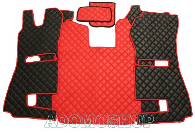 Fussmatten aus Kunstleder für Scannia R ab 2013 mit neuem Recarositz in schwarz-rot luftgefedert 