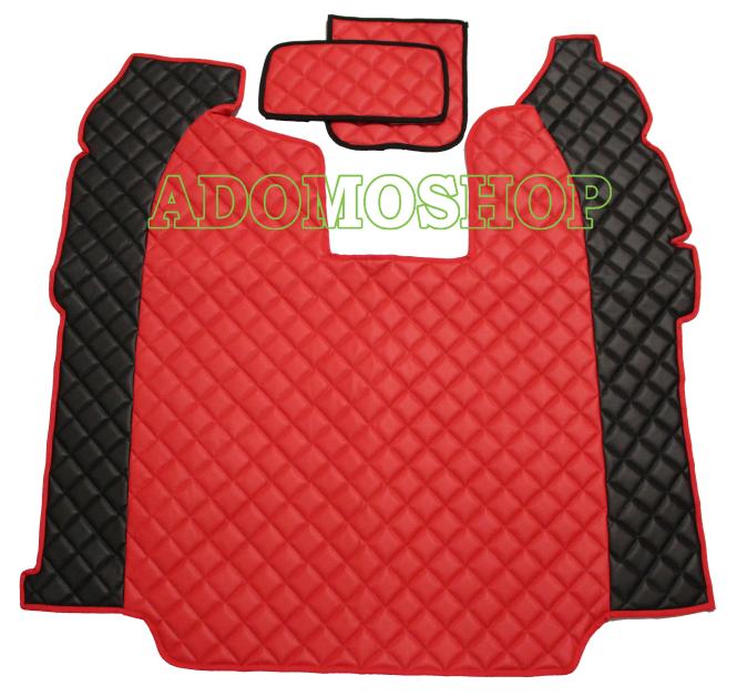 Fussmatten aus Kunstleder für Scannia R ab 2013 mit neuem Recarositz in schwarz-rot klappbar 