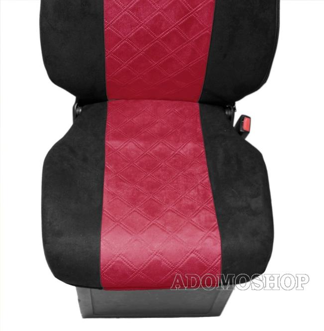 Sitzbezüge für Scania r ab 2015 bis 2017mit RECARO Sitzen, Beifahrersitz klappbar, schwarz-rot 