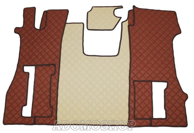 Kunstleder Fußmatten für SCANIA R ab 2017 Die neue R-Baureihe, klappbarer Beifahrersitz in braun-beige 