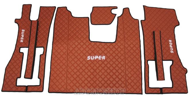 Kunstleder Fußmatten für SCANIA R ab 2017, klappbarer Beifahrersitz in braun, SUPER 