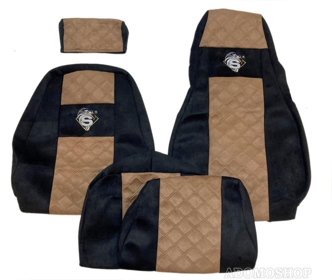 Lkw Sitzbezüge für Scania R ab 2010, klappbarer Beifahrersitz, schwarz-braun 