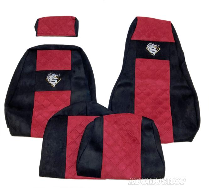 Lkw Sitzbezüge für Scania R ab 2010, klappbarer Beifahrersitz, schwarz-rot 