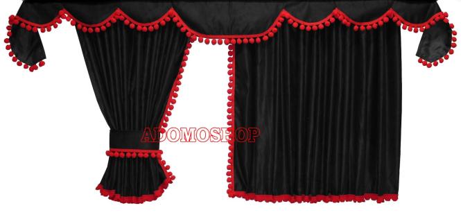 Scania R New Generation ab 2017 Gardinen, Schwarz-rot Pompoms/Kugel 