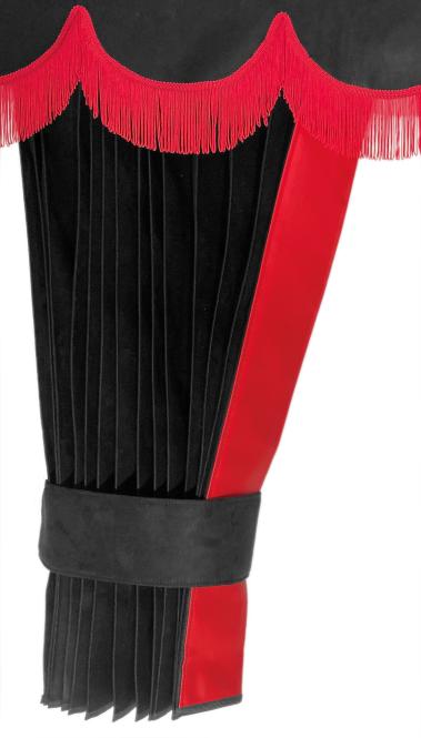 LKW Gardinen in Plissee-Look mit 2 Rückhalterbändern und Frontscheibenborde , schwarz-rot 