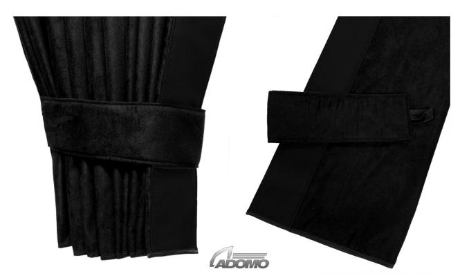 2 Seitengardinen für Scania R ab 2010, schwarz-schwarz, ohne Borde 