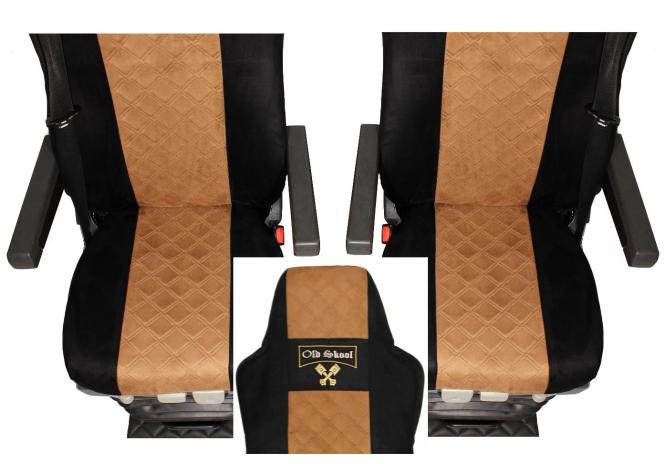 Sitzbezüge für neuen MAN TGX, TGS ab 2020 2 Gurt, schwarz-braun, Old Skool 