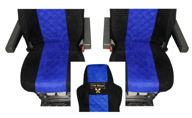 Sitzbezüge für neuen MAN TGX, TGS ab 2020 2 Gurt, schwarz-blau, Old Skool 