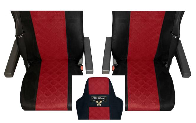 Sitzbezüge für neuen MAN TGX, TGS ab 2020 2 Gurt, schwarz-rot, Old Skool 