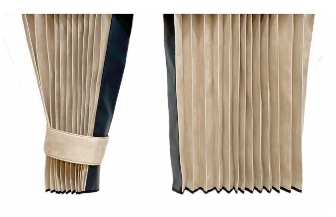 LKW Gardinen in Plissee-Look mit 2 Rückhalterbändern, beige-schwarz 