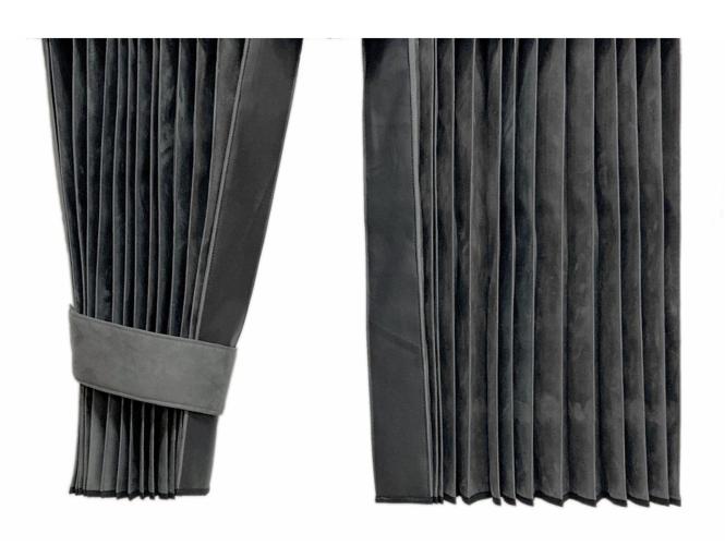 LKW Gardinen in Plissee-Look mit 2 Rückhalterbändern, grau-schwarz 