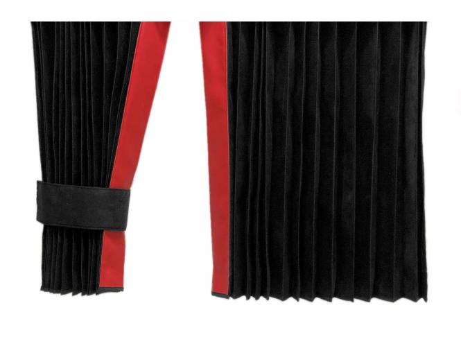 LKW Gardinen in Plissee-Look mit 2 Rückhalterbändern, schwarz-rot 