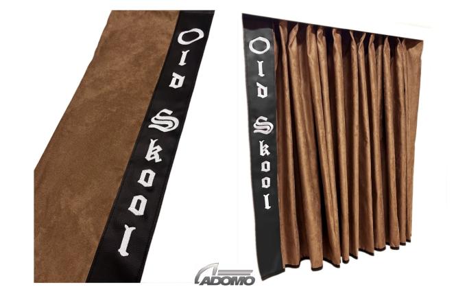 2 Seitengardinen für Volvo FH Aero FH4 ​​​​​​FH5 braun - schwarz OHNE oder MIT old skool MIT old skool