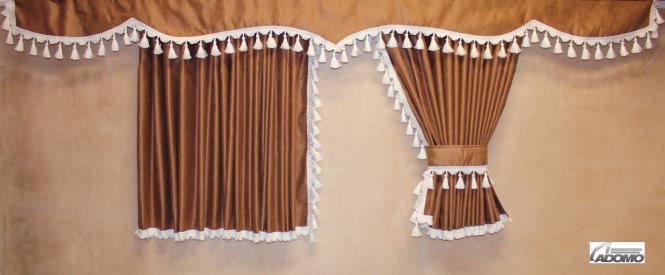 Lkw Gardinen für Actros MP2/3, gratis Gardinenhaken braun-weiß  