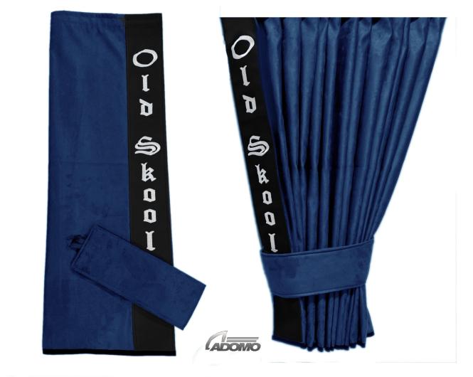 2 Seitengardinen für Volvo FH, FH4, FH5 dunkelblau - schwarz OHNE oder MIT old skool 