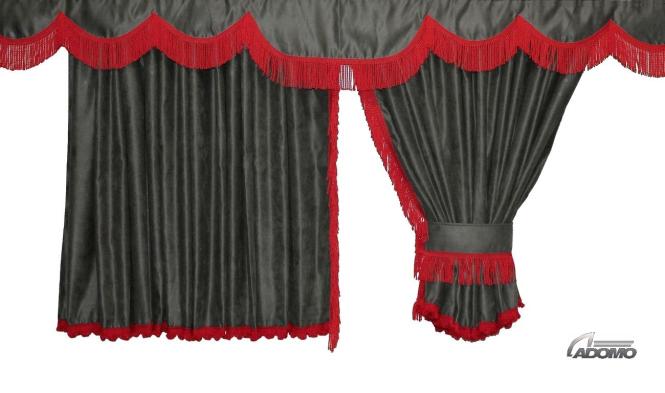 Man Gardinen für TGX, TGA, TGS, TGL, TGM bis 2020, Kabinengröße XLX grau-rot, gratis Gardinenhaken  