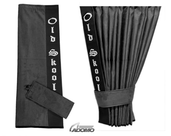 2 Seitengardinen für Iveco S-Way, Hi-Way, Stralis grau - schwarz OHNE oder MIT old skool 