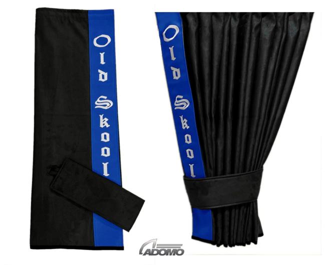 2 Seitengardinen für Iveco S-Way, Hi-Way, Stralis schwarz - blau OHNE oder MIT old skool 