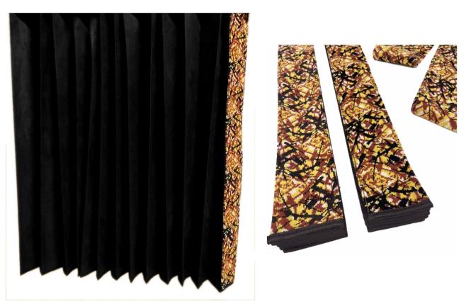 LKW Gardinen mit Kante aus dänisch Plüsch in gelb mit 2 Rückhaltebändern 