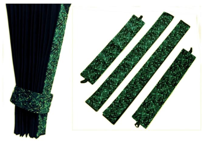 LKW Gardinen mit Kante aus dänisch Plüsch in grün mit 2 Rückhaltebändern  