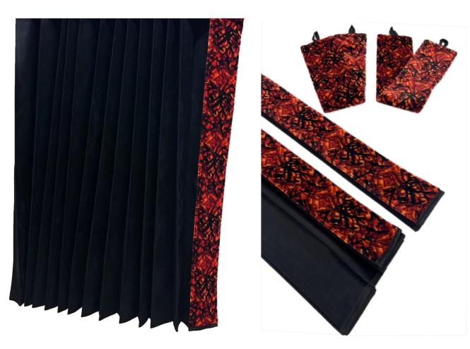 LKW Gardinen mit Kante aus dänisch Plüsch in rot mit 2 Rückhaltebändern 