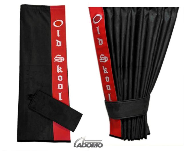 2 Seitengardinen für Scania R New Generation ab 2017 schwarz - rot OHNE oder MIT old skool 