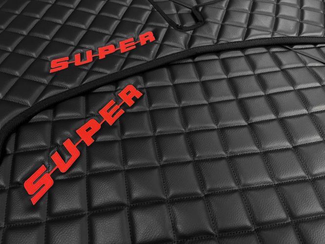 Kunstleder Fußmatten für SCANIA R ab 2017  in schwarz-rot umrandet, drehbar/Luft, SUPER 