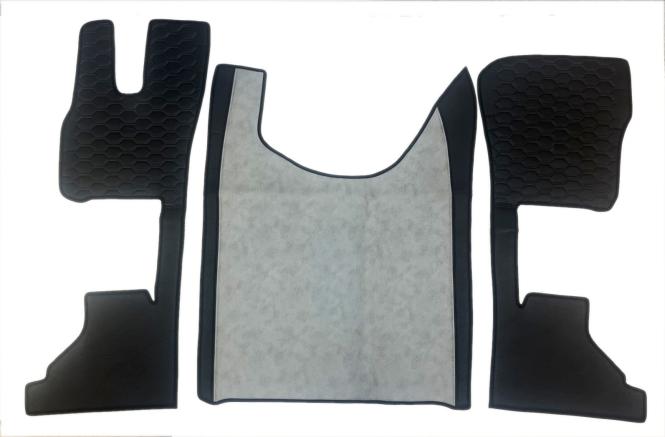 Kunstlederfußmatten mit Sitzsockel für DAF ab 2021 XG, XG+ luftgefedert grau - schwarz GLATT 