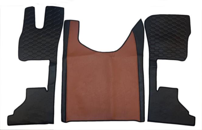 Kunstlederfußmatten mit Sitzsockel für DAF ab 2021 XG, XG+ braun - schwarz GLATT 