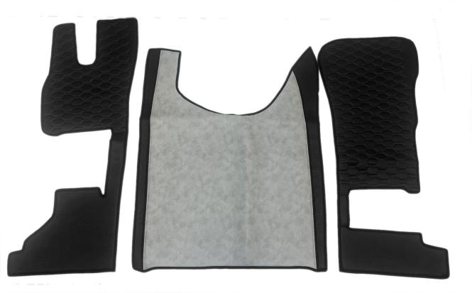 Kunstlederfußmatten mit Sitzsockel für DAF ab 2021 XG, XG+ klappbar grau - schwarz GLATT 