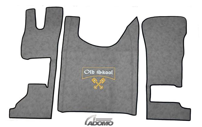 Kunstlederfußmatten für DAF ab 2021 XG, XG+ klappbar grau GLATT großes old skool Logo 