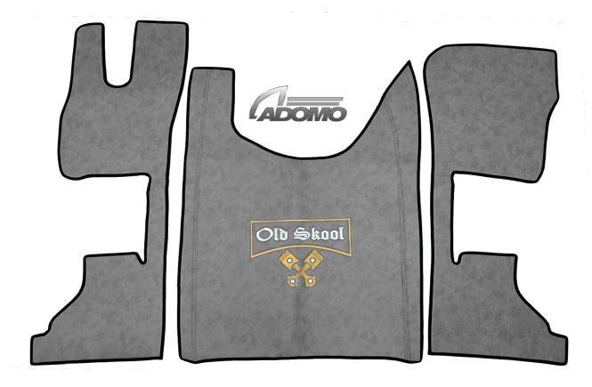 Kunstlederfußmatten für DAF ab 2021 XG, XG+ luftgefedert grau GLATT großes old skool Logo 