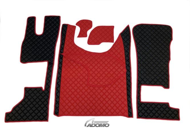 Kunstlederfußmatten mit Sitzsockel für DAF ab 2021 XG, XG+ klappbar schwarz-rot 